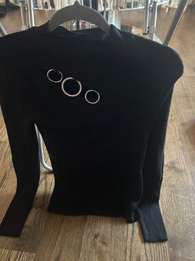 Black Long Sleeve Sweater with Decorative Rings